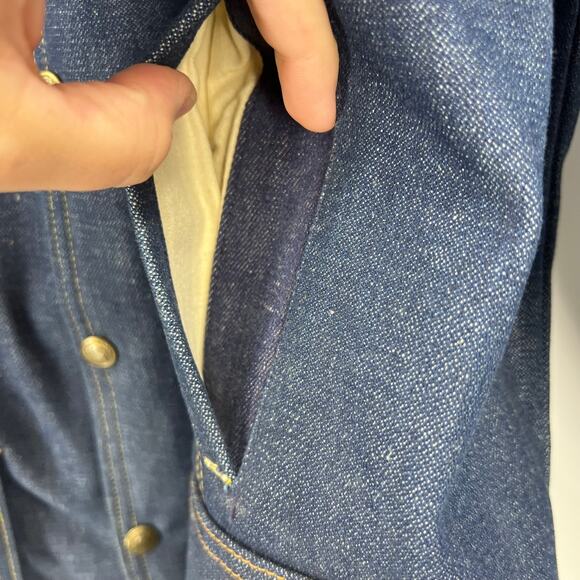 Vintage Key Imperial Wool Lined Denim Winter Heavy Coat Buttoned Men's XL - Picture 10 of 11